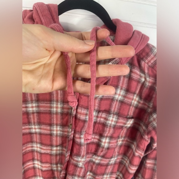 American Eagle Pink Plaid Hooded Button Front Sweatshirt Hoodie Large Girls GUC - Picture 7 of 11